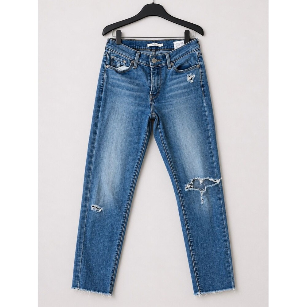 Levi’s Womens Curvy Skinny Jeans Size 29 Distressed Raw Hem Stretch Blue Denim